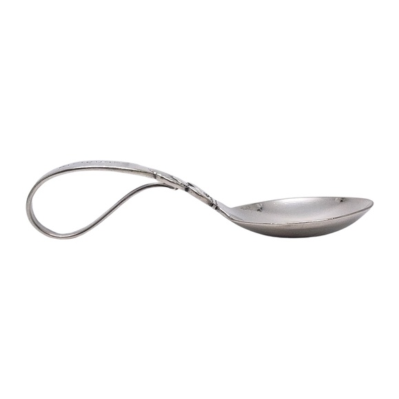 Georg Jensen Denmark Cactus Sterling Silver Curved Handle Baby Spoon Engr #18325 - Picture 4 of 10